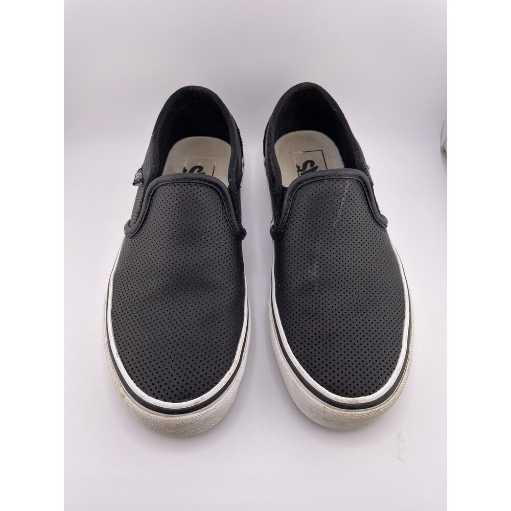 Vans Classic Slip-On Leather Black Skateboarding Shoes Womens Size 6 #508731